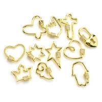 Brass Screw Carabiner Lock Charms, gold color plated & micro pave cubic zirconia, golden 