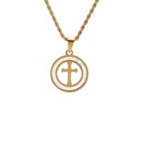 Stainless Steel Jewelry Necklace, Cross, gold color plated & with rhinestone, golden .62 Inch 