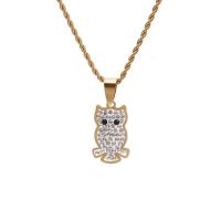 Stainless Steel Jewelry Necklace, Owl, gold color plated, with rhinestone, golden .62 Inch 