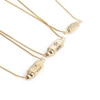 Cubic Zircon Micro Pave Brass Necklace, gold color plated & micro pave cubic zirconia & enamel, golden .75 Inch 
