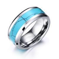 Tungsten Steel Finger Ring, with turquoise & for man, 8mm 