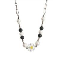 Titanium Steel Jewelry Necklace, with Plastic Pearl, polished, Unisex & enamel, mixed colors cm 