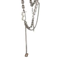 Collier de bijoux de titane, Acier titane, avec perle de plastique, Lettre B, pour femme, argent cm, Vendu par PC