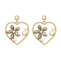 Zinc Alloy Rhinestone Drop Earring, with Crystal & Plastic Pearl, Heart, gold color plated, fashion jewelry & with rhinestone 