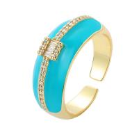 Brass Cuff Finger Ring, gold color plated, fashion jewelry & micro pave cubic zirconia & enamel 