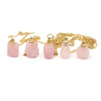 Rose Quartz Perfume Bottle Necklace, with Iron, with 1.97Inch extender chain, gold color plated & Unisex, pink Approx 23.62 Inch 