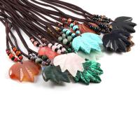 Gemstone Necklaces, Natural Stone, Maple Leaf & Unisex Approx 27.56 Inch 