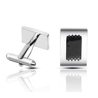 Brass Cufflinks, Rectangle, silver color plated, stoving varnish, silver color 