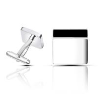 Brass Cufflinks,  Square, silver color plated, stoving varnish, black 