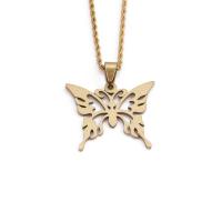 Stainless Steel Jewelry Necklace, Butterfly, gold color plated, fashion jewelry, golden .62 Inch 