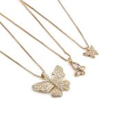 Cubic Zircon Micro Pave Brass Necklace, Butterfly, gold color plated & micro pave cubic zirconia, golden .75 Inch 
