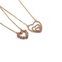Cubic Zircon Micro Pave Brass Necklace, Heart, gold color plated & micro pave cubic zirconia, golden .75 Inch 