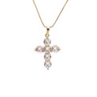 Cubic Zircon Micro Pave Brass Necklace, Cross, gold color plated & micro pave cubic zirconia, golden .75 Inch 