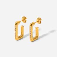 Stainless Steel Cubic Zirconia Stud Earring, Geometrical Pattern, 18K gold plated, micro pave cubic zirconia & for woman 
