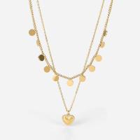 Stainless Steel Jewelry Necklace, with 1.96inch extender chain, Heart, 14K gold plated, Double Layer & for woman, 10.31mm Approx 16.1 Inch, Approx  14.3 Inch 