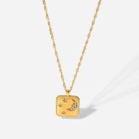 Cubic Zirconia Stainless Steel Necklace, with 2inch extender chain, Square, 18K gold plated, micro pave cubic zirconia & for woman, 18.2mm Approx 16.2 Inch 