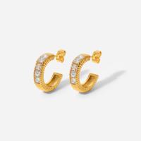 Stainless Steel Cubic Zirconia Stud Earring, Letter C, 18K gold plated, micro pave cubic zirconia & for woman, 19.4mm, 4.17mm 