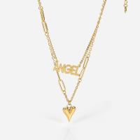 Stainless Steel Jewelry Necklace, with 2.16inch extender chain, Heart, 14K gold plated, Double Layer & for woman, 14.8mm, 24mm Approx 18.5 Inch 