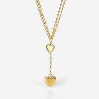 Stainless Steel Jewelry Necklace, with 1.96inch extender chain, Heart, 14K gold plated, fashion jewelry & for woman, 19.36mm. 13.76mm Approx 17.5 Inch 