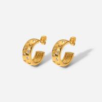 Stainless Steel Rhinestone Stud Earring, Letter C, 18K gold plated, for woman & with rhinestone, 19.88mm, 7.36mm 