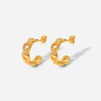 Stainless Steel Cubic Zirconia Stud Earring, Letter C, 18K gold plated, micro pave cubic zirconia & for woman & hollow 