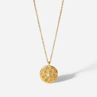 Stainless Steel Jewelry Necklace, with 2inch extender chain, Flat Round, 18K gold plated, oval chain & for woman & with rhinestone, 17.7mm Approx 16 Inch 