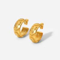 Stainless Steel Cubic Zirconia Stud Earring, 18K gold plated, embossed & micro pave cubic zirconia & for woman 