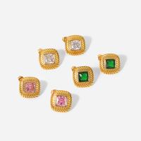 Stainless Steel Cubic Zirconia Stud Earring, Square, 18K gold plated, micro pave cubic zirconia & for woman 16mm 