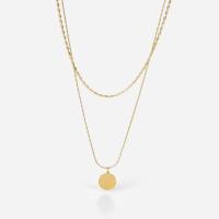 Stainless Steel Jewelry Necklace, with 1.96inch extender chain, Flat Round, 14K gold plated, Double Layer & for woman, 11.98mm Approx 18 Inch, Approx  14.7 Inch 