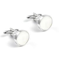 Brass Cufflinks, with White Shell, platinum color plated 