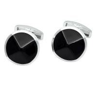 Brass Cufflinks, with Black Agate, platinum color plated, 6 pieces, 17.5*17.5mm,11*11mm 