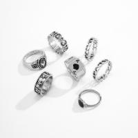 Zinc Alloy Ring Set, platinum color plated, 7 pieces & for man, 19mm, Inner Approx 17mm 
