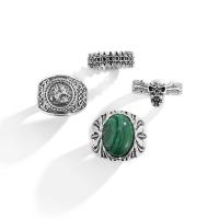 Zinc Alloy Ring Set, with Gemstone, platinum color plated, 4 pieces & for man, 19mm,17mm 