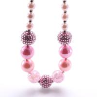 ABS Plastic Pearl Children Necklace, with Zinc Alloy, with 2.36 inch extender chain, with rhinestone, pink, 10mm,40mm Approx 17.71 Inch 