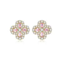 Cubic Zirconia Micro Pave Brass Earring, Clover, plated, micro pave cubic zirconia & for woman 