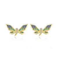 Cubic Zirconia Micro Pave Brass Earring, Dragonfly, gold color plated, micro pave cubic zirconia & for woman 