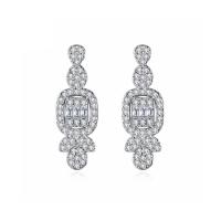 Cubic Zirconia Micro Pave Brass Earring, platinum color plated, micro pave cubic zirconia & for woman 