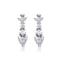 Cubic Zirconia Micro Pave Brass Earring, platinum color plated, micro pave cubic zirconia & for woman 