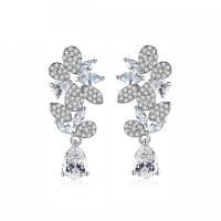 Cubic Zirconia Micro Pave Brass Earring, platinum color plated, micro pave cubic zirconia & for woman 