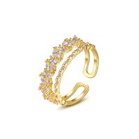 Brass Cuff Finger Ring, Crown, plated, Adjustable & micro pave cubic zirconia & for woman & hollow 6.9mm 
