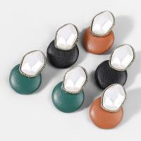 Plastic Pearl Zinc Alloy Earring, with ABS Plastic Pearl & PU Leather, fashion jewelry & for woman 