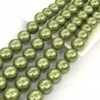 Muschelkern Perle, rund, poliert, DIY, grün, 16mm, Länge:ca. 15 ZollInch, verkauft von Strang