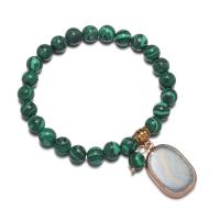 Bracelets de malachite, avec Agate & alliage de zinc, rectangle, Placage de couleur d'or, pour femme, vert, 8mm Environ 7.48 pouce, Vendu par PC