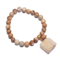 Picture Jasper Bracelet, with Ice Quartz Agate & Zinc Alloy, Square, gold color plated, for woman, yellow, 8mm Approx 7.48 Inch 