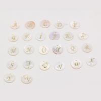 Zinc Alloy Shell Pendants, Freshwater Shell, with Zinc Alloy, Round, epoxy gel, letters are from A to Z 