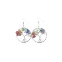 Gemstone Drop Earring, Natural Stone, with Zinc Alloy, zinc alloy earring hook, Tree, platinum color plated, tree of life design & for woman, mixed colors, 35mm 