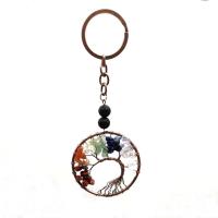 Natural Stone Key Clasp, with Brass & Iron, Tree, plated, Unisex 52mm 
