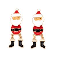 Christmas Earrings, Zinc Alloy, zinc alloy post pin, Santa Claus, gold color plated, for woman & enamel, red 