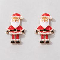 Christmas Earrings, Zinc Alloy, with Plastic Pearl, zinc alloy post pin, Santa Claus, gold color plated, for woman & enamel, red 