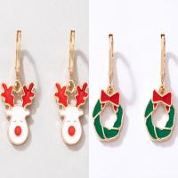 Christmas Earrings, Zinc Alloy, gold color plated & for woman & enamel 